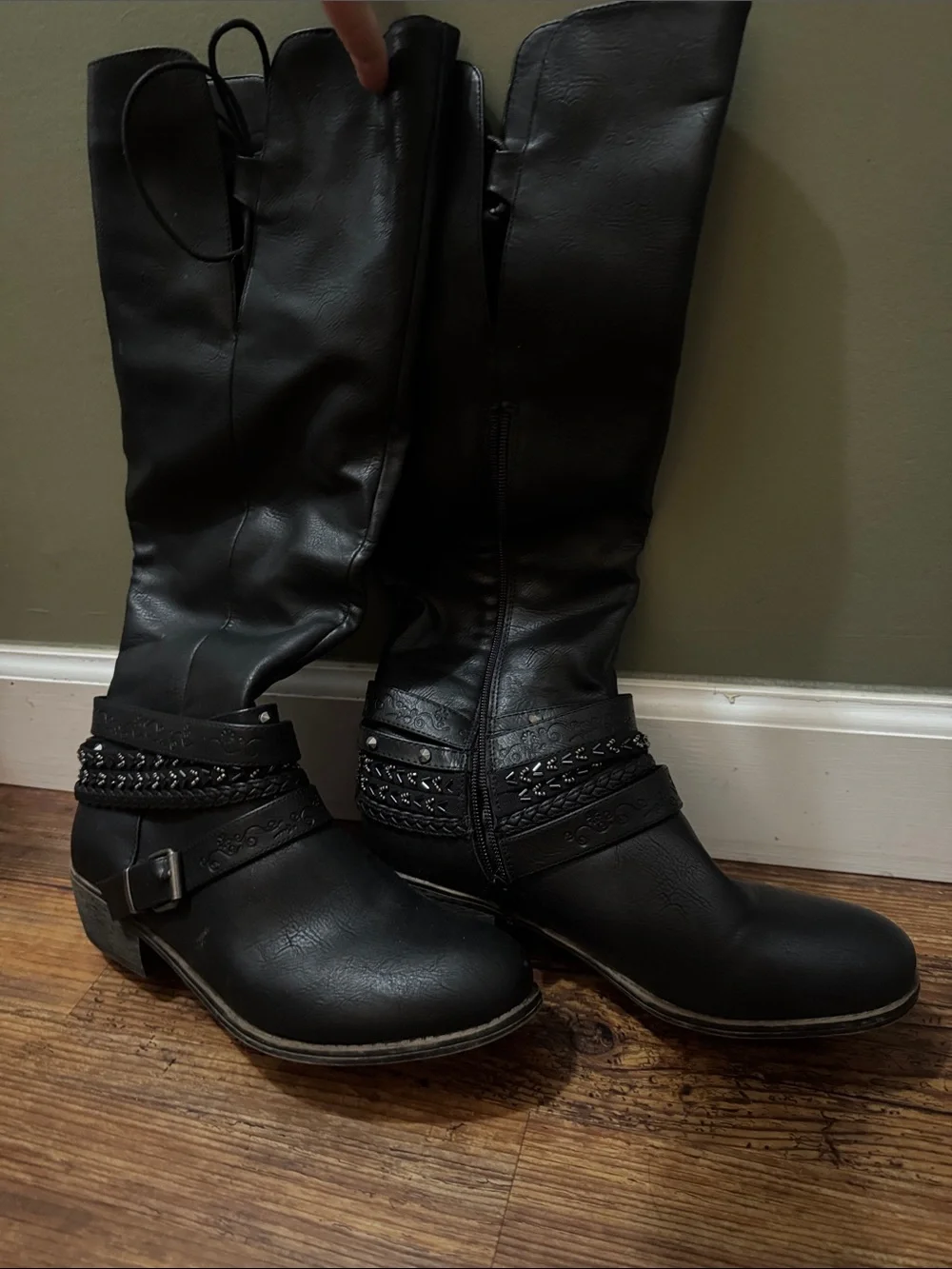 SO Black Over-the-Knee Boots with Buckle & Braided Strap